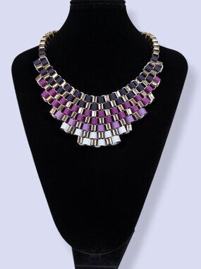 Purple Ribbon Gradient Woven Statement Necklace